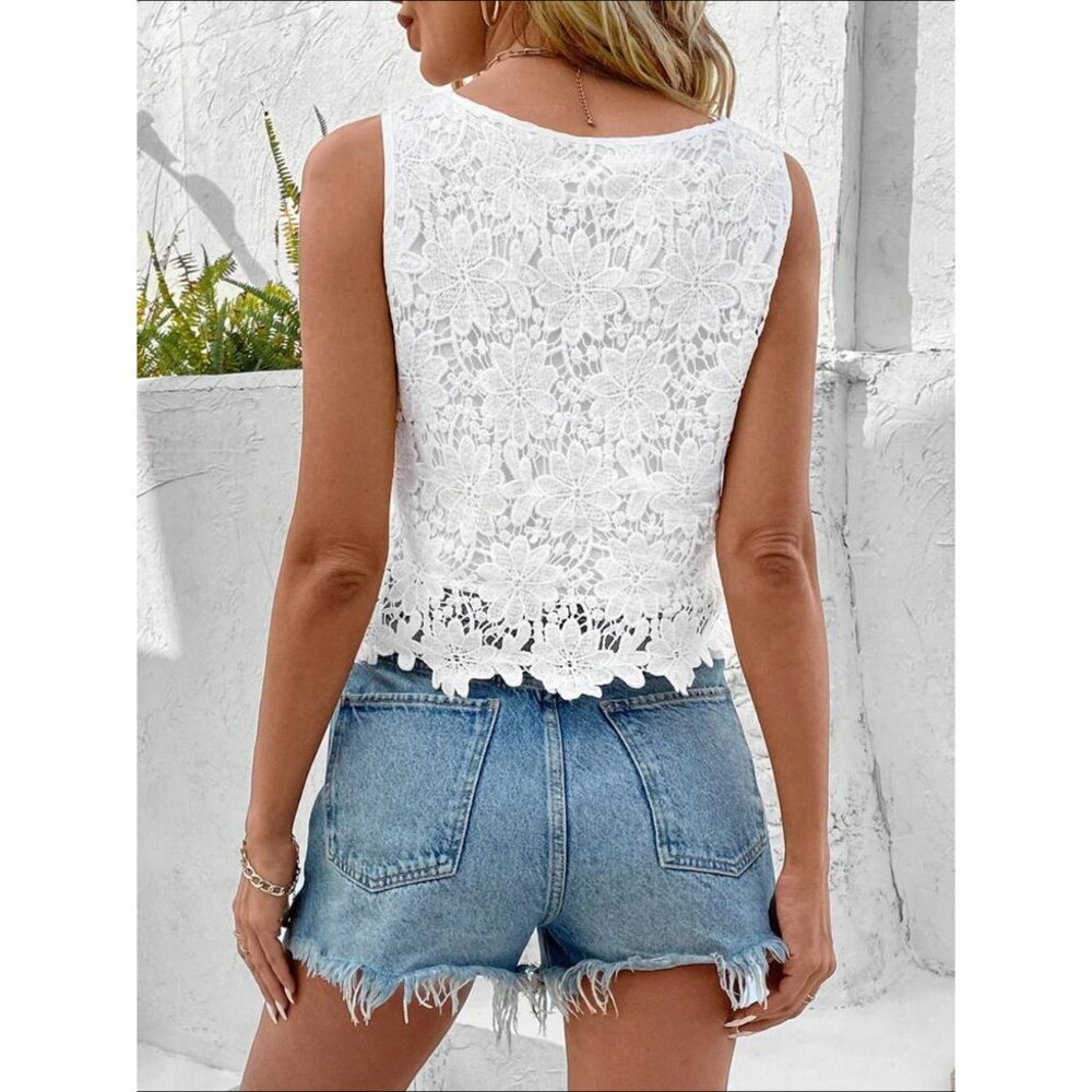 guipure lace boho tank top cropped white - Picture 2 of 4